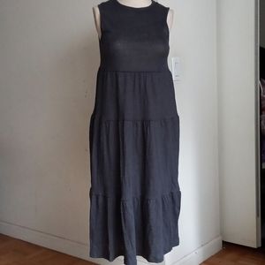 Comune  Dress Crew Neck in Gray tiered linen